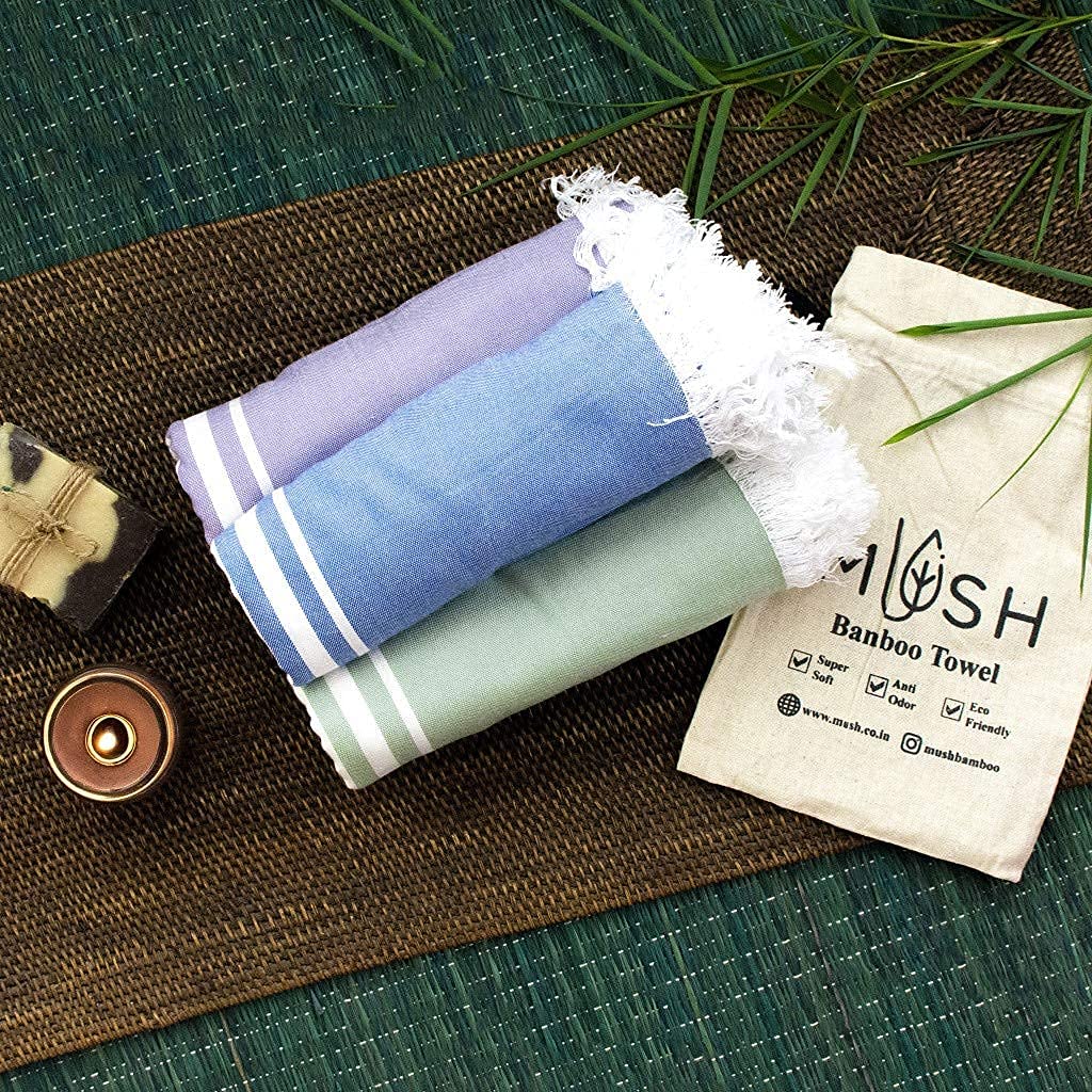 Mush 100% Bamboo Large Bath Towel | Ultra Soft, Absorbent, Light Weight, & Quick Dry Towel for Bath, Travel, Gym, Beach, Pool, and Yoga | 29 x 59 Inches Set of 3 - Lavender,Blue & Light Green