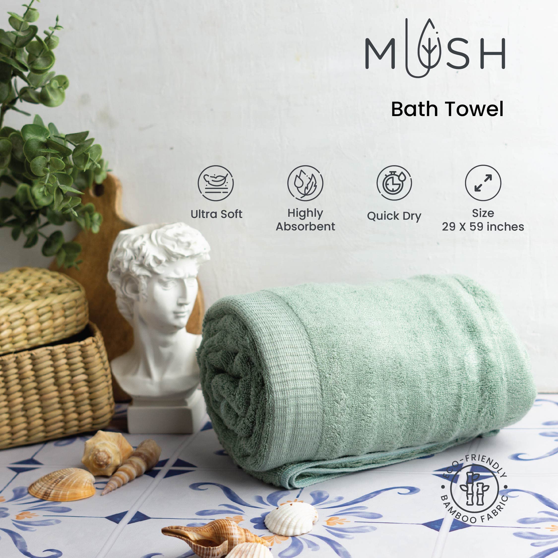 Mush Ultra Soft & Super Absorbent | 600 GSM Bamboo Bath Towel Set | 29 X 59 Inches (Olive Green) Pack of 2