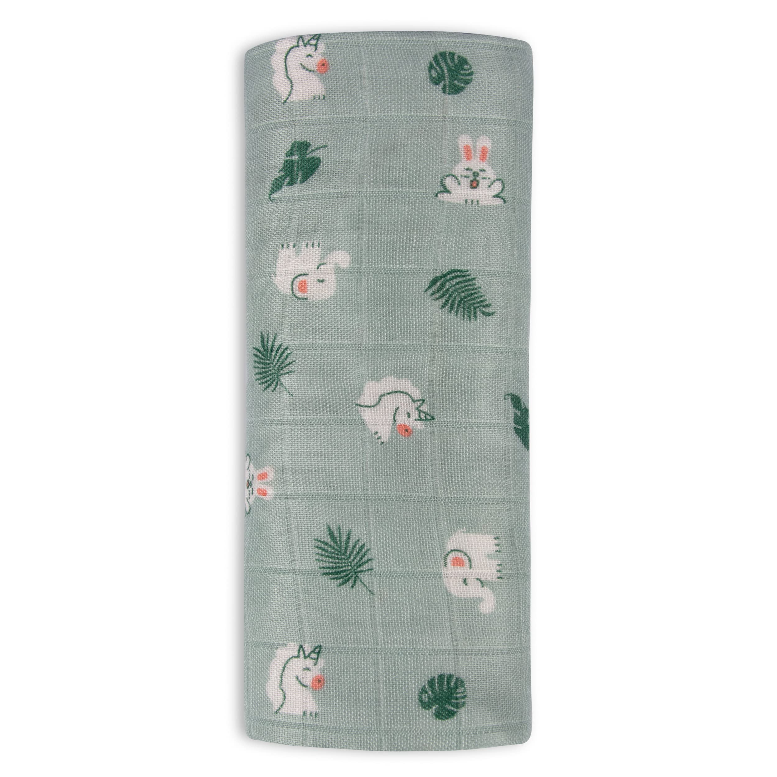 Mush 100% Bamboo Swaddle : Ultra Soft, Breathable, Thermoregulating, Absorbent, Light Weight and Multipurpose Bamboo Wrapper/Baby Bath Towel/Blanket (2, Jungle Color - Rabbit Green)