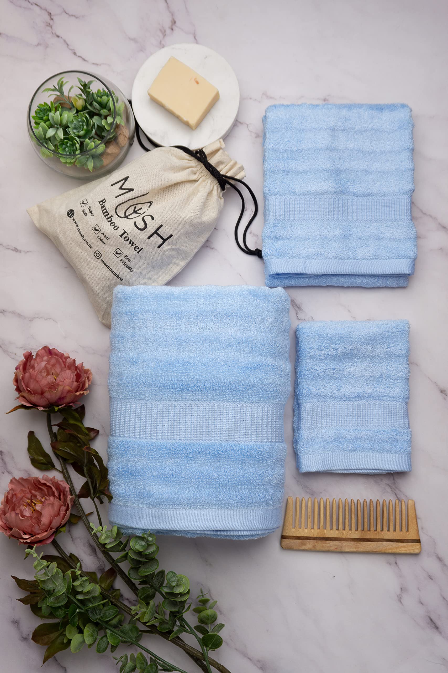 Mush Bamboo Towels for Bath Large Size | 600 GSM Bath Towel for Men & Women | Soft, Highly Absorbent, Quick Dry,and Anti Microbial | 75 X 150 cms (Pack of 1, Sky Blue)