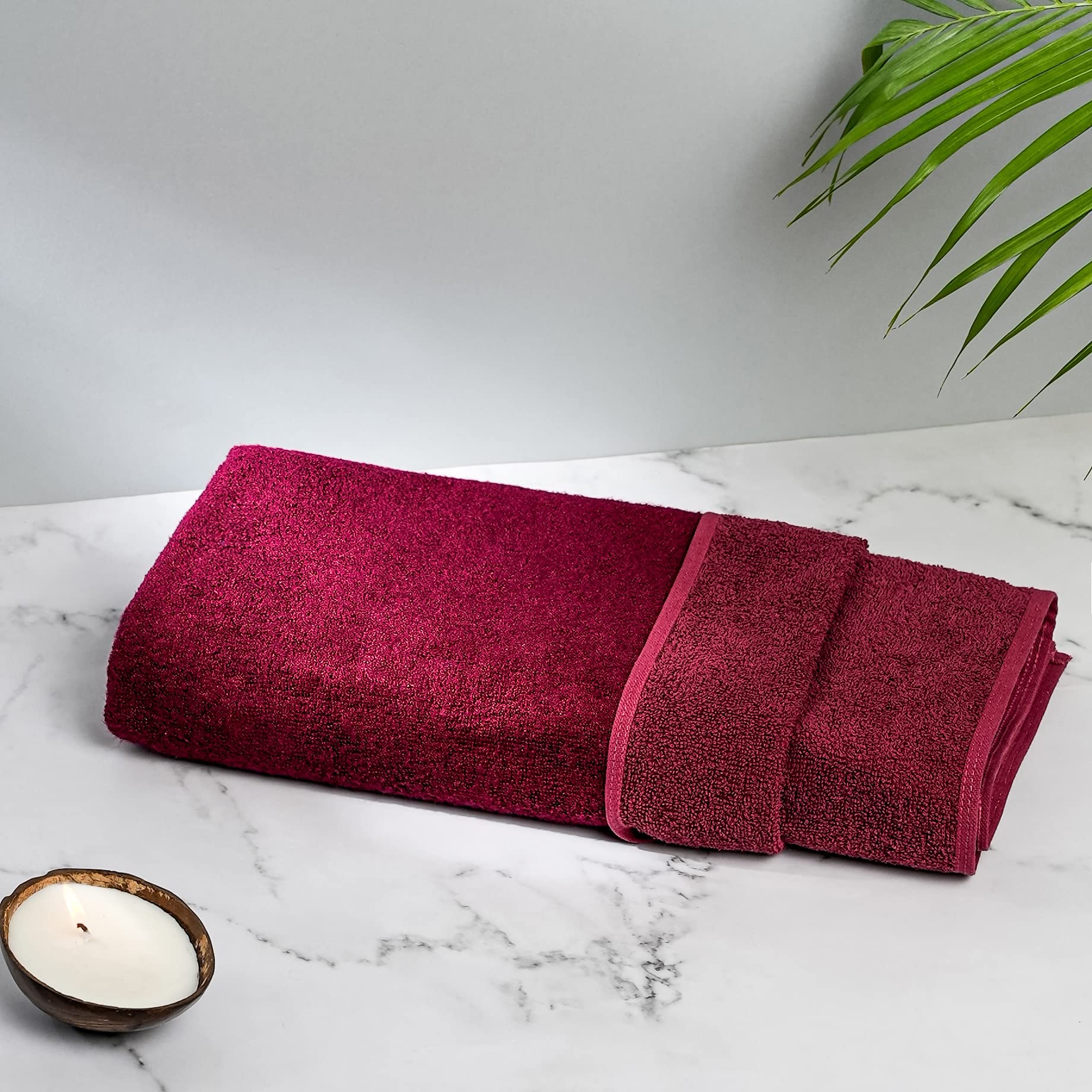 Mush Duo - One Side Soft Bamboo Other Side Rough Cotton - Special Dual Textured Towel for Gentle Cleanse & Exfoliation (2, Coral Orange & Ruby red)
