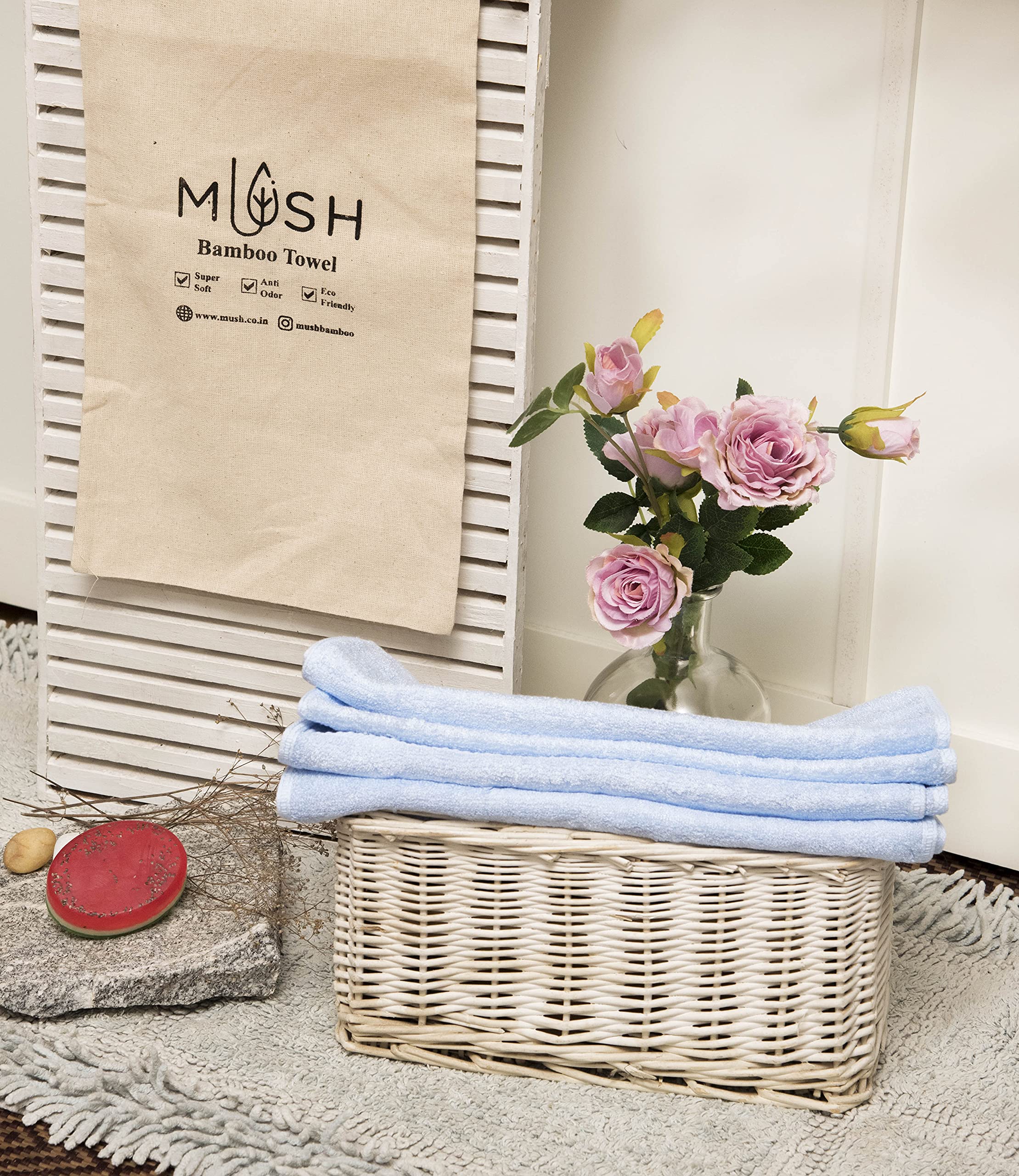 Mush Bamboo Face Towel (Set of 3, Sky Blue, 14 x 14 Inches)