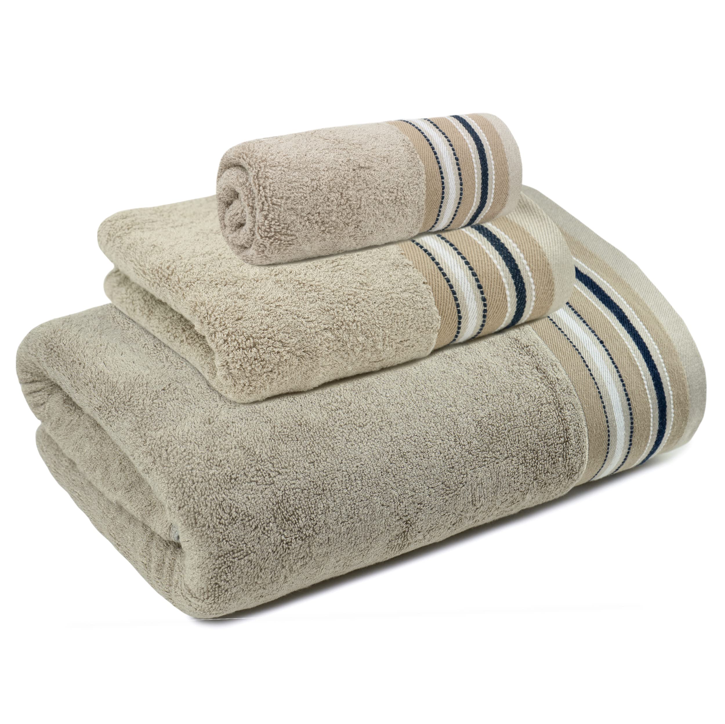 Mush Designer Bamboo Towelset |Ultra Soft, Absorbent & Quick Dry Towel for Bath, Beach, Pool, Travel, Spa and Yoga (3 Pieces Towelset, Royal Beige)
