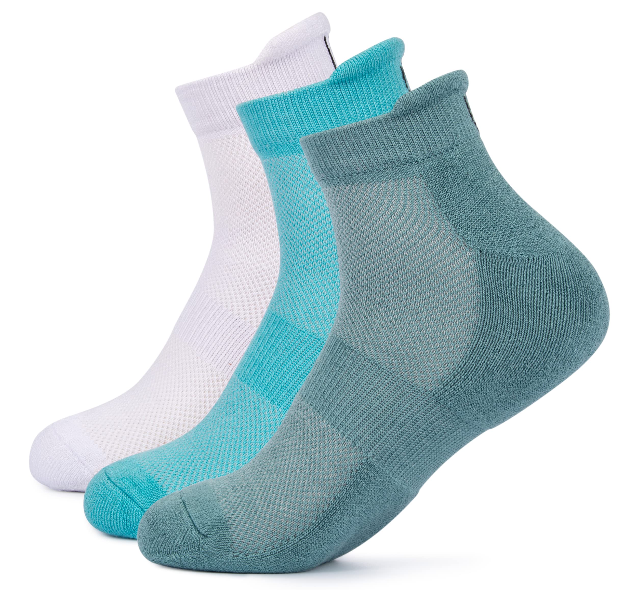 Mush Bamboo Ultra Soft, Anti Odor, Breathable, Anti Blister Ankle Socks for Men & Women for Running, Sports & Gym (Pack of 3) Free Size (Sea Green,Aqua Blue, White, 3)