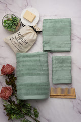 Mush Bamboo Towel: Ultra Soft, Absorbent - 600 GSM 6 Piece Couple Set (Cream & Green, 2)