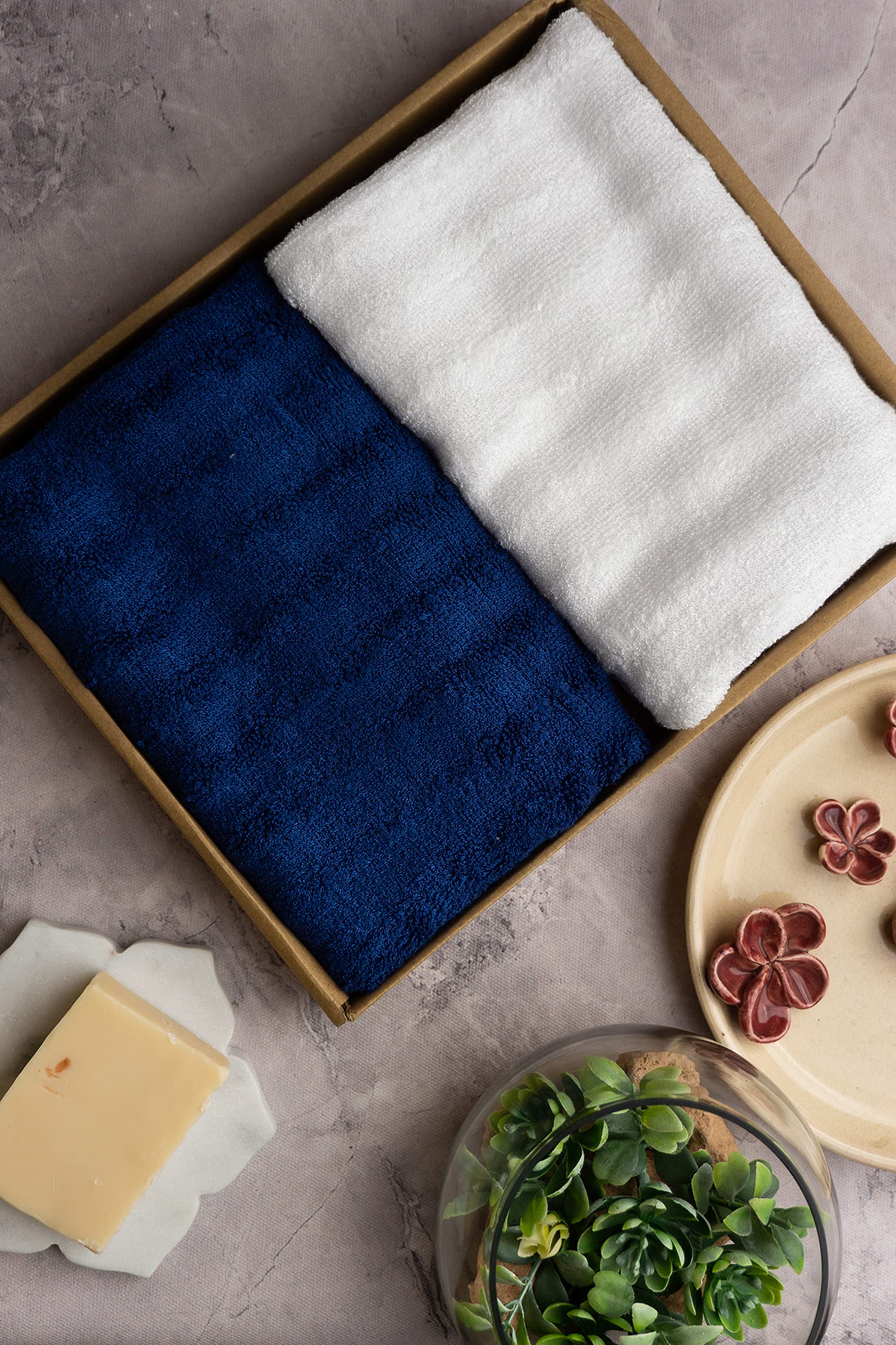 Mush Bamboo Hand Towels Set of 2 | 100% Bamboo | Ultra Soft, Absorbent & Quick Dry Towel for Daily use. Gym, Pool, Travel, Sports and Yoga | 75 X 35 cms | 600 GSM (Navy Blue & White)