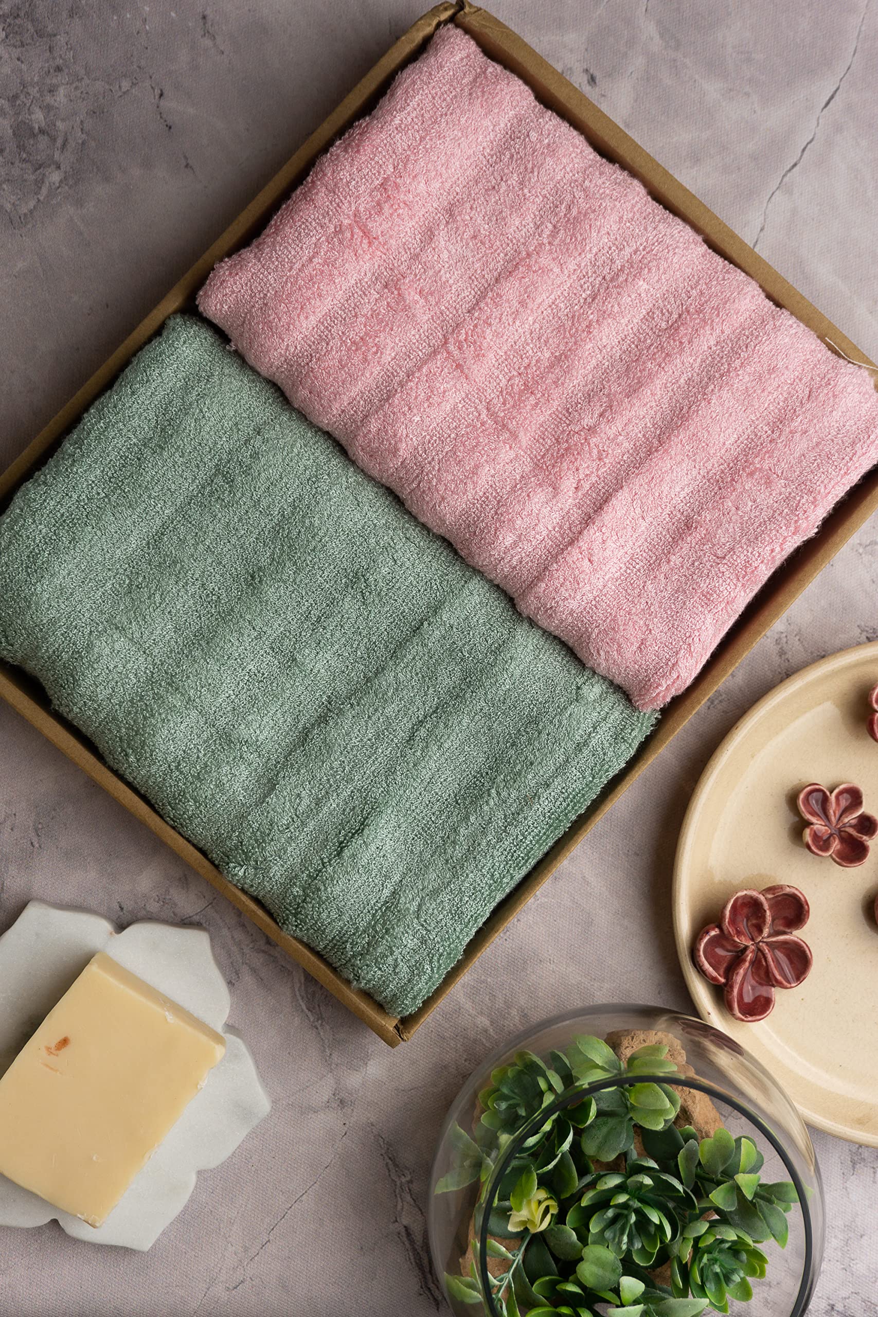 Mush Bamboo Hand Towel Set of 2 | 100% Bamboo | Ultra Soft, Absorbent & Quick Dry Towel for Daily use. Gym, Pool, Travel, Sports and Yoga | 75 X 35 cms | 600 GSM (Green & Pink)