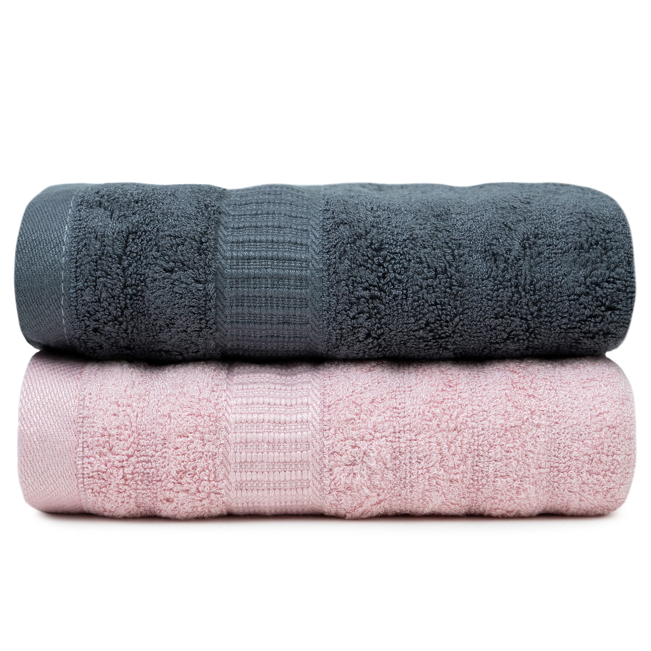 Mush 600 GSM Hand Towel Set of 2 | 100% Bamboo Hand Towel |Ultra Soft, Absorbent & Quick Dry Towel for Gym, Pool, Travel, Spa and Yoga | 29.5 x 14 Inches (Pink & Grey)