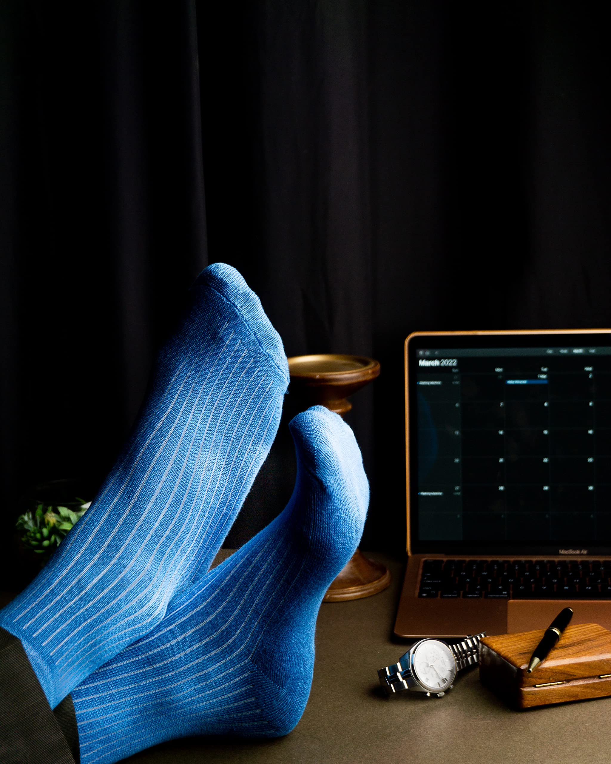 Mush Ultra-Soft, Odorless, Breathable Bamboo Calf Length Formal Socks (Sky Blue, White & Black, 3)