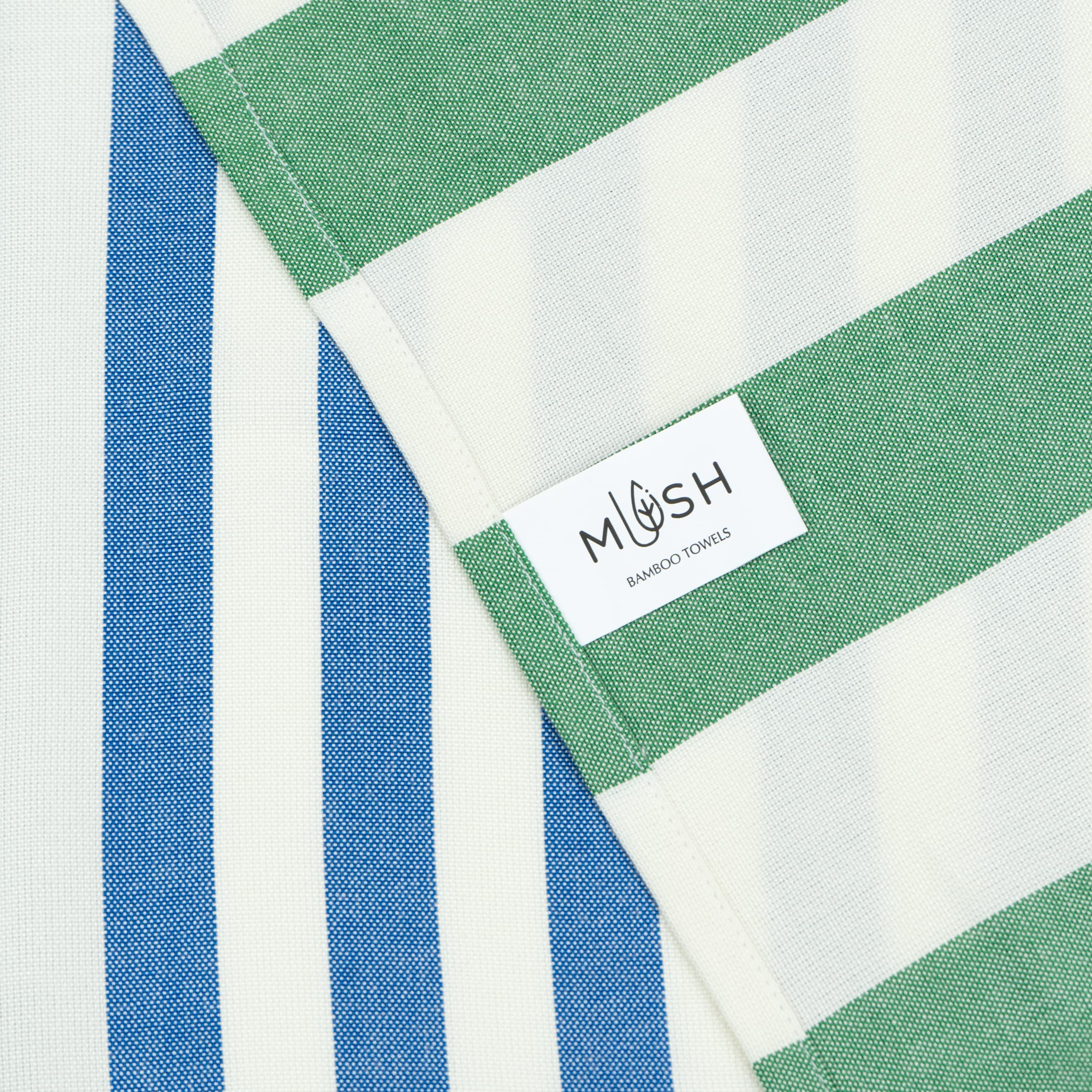 Mush Extra Large Cabana Style Turkish Towel 100% Bamboo - (90 X 160 Cms) - Ideal For Beach, Bath, Pool Etc (Blue & Green, 1, 250 Gsm)
