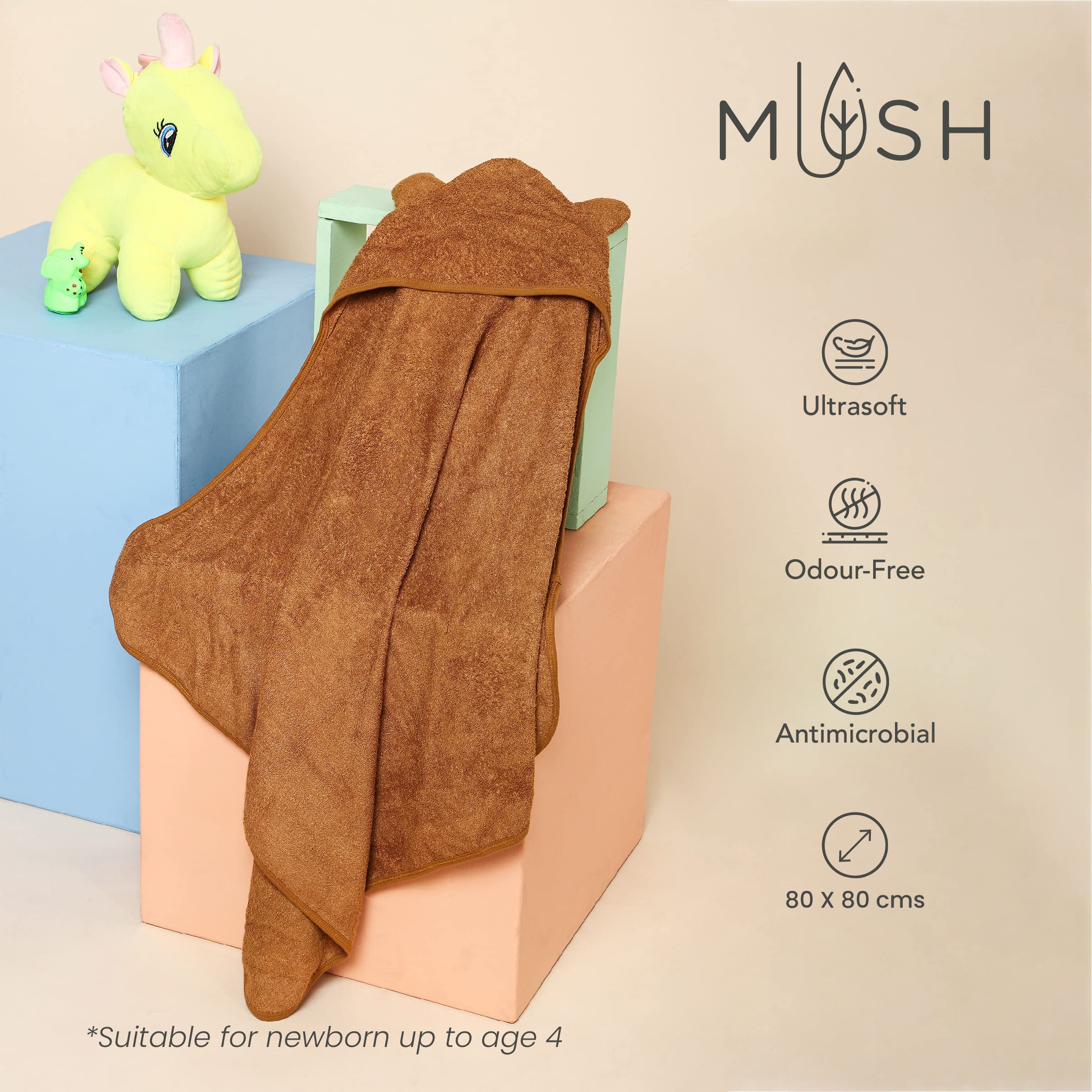 Mush Ultra Soft & Super Absorbent Bamboo Hooded Towel for Kids (1, Rustic Orange)