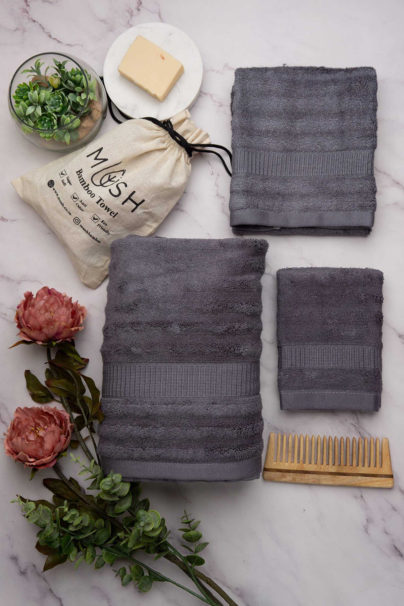 Mush Ultra Soft & Super Absorbent | 600 GSM Bamboo Bath Towel Set | 29 X 59 Inches (Space Grey)